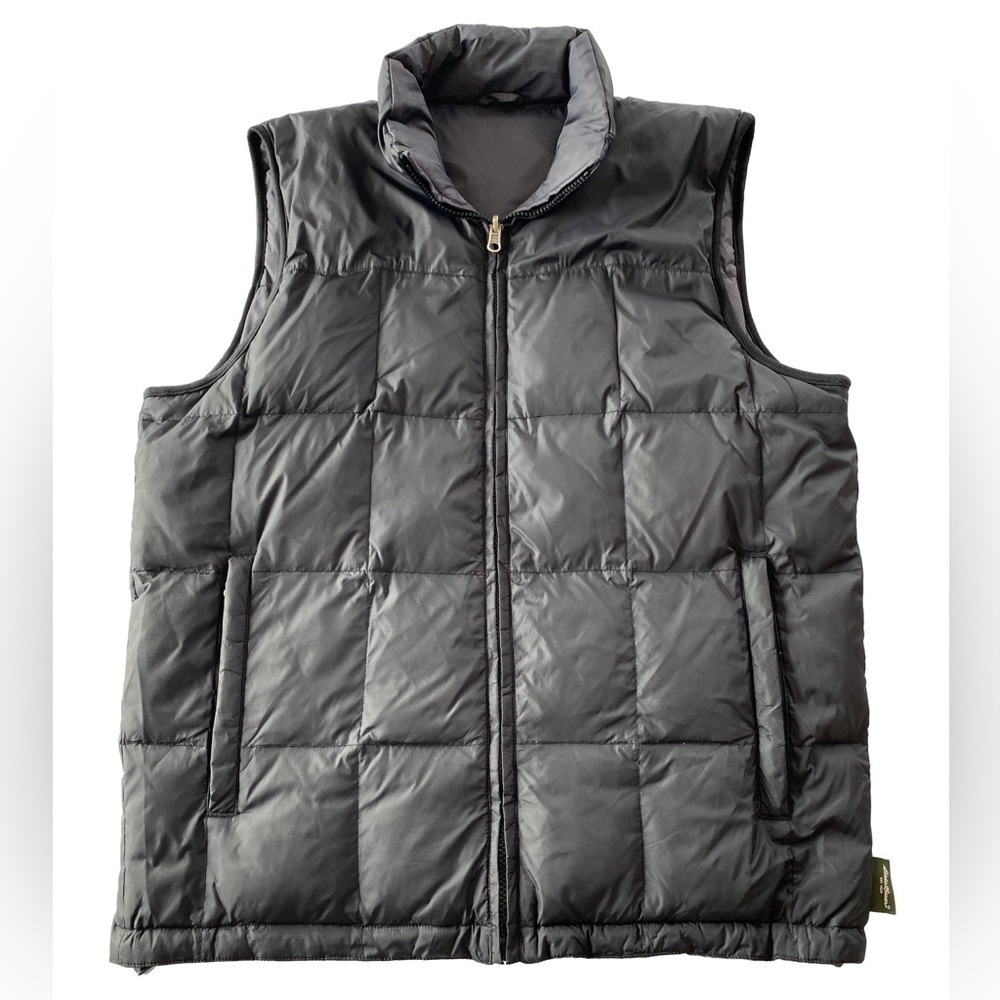 Eddie Bauer Goose Down Fill Black or Gray Reversible Quilted Puffer Vest. Warm!